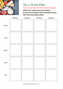 4-week health goal setting calendar